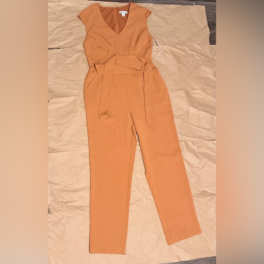 Bar III High-Waist Tie-Belt Jumpsuit Pants - Rust Orange
